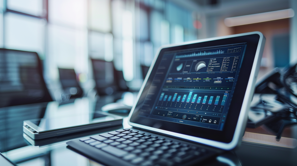 Tablet displaying sound masking system control interface with zone map