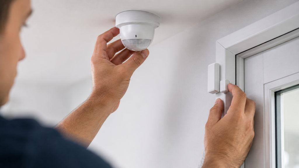 Home security system installation in progress