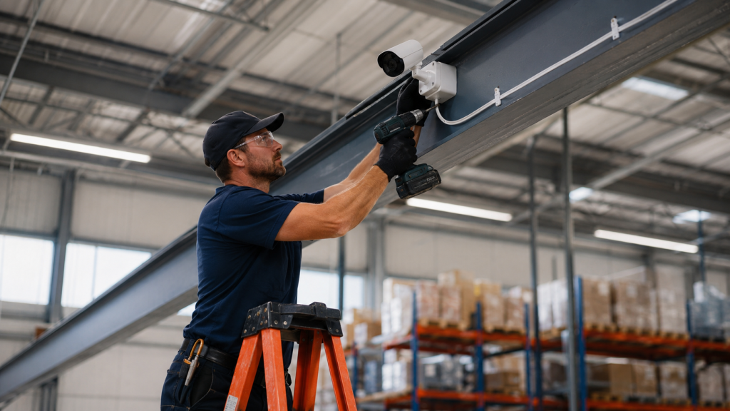 Installing security camera in warehouse
