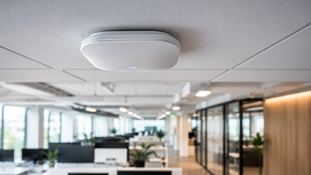 Modern office with subtle ceiling tech
