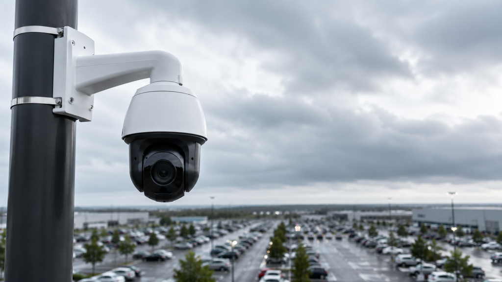 Surveillance camera over a rainy lot