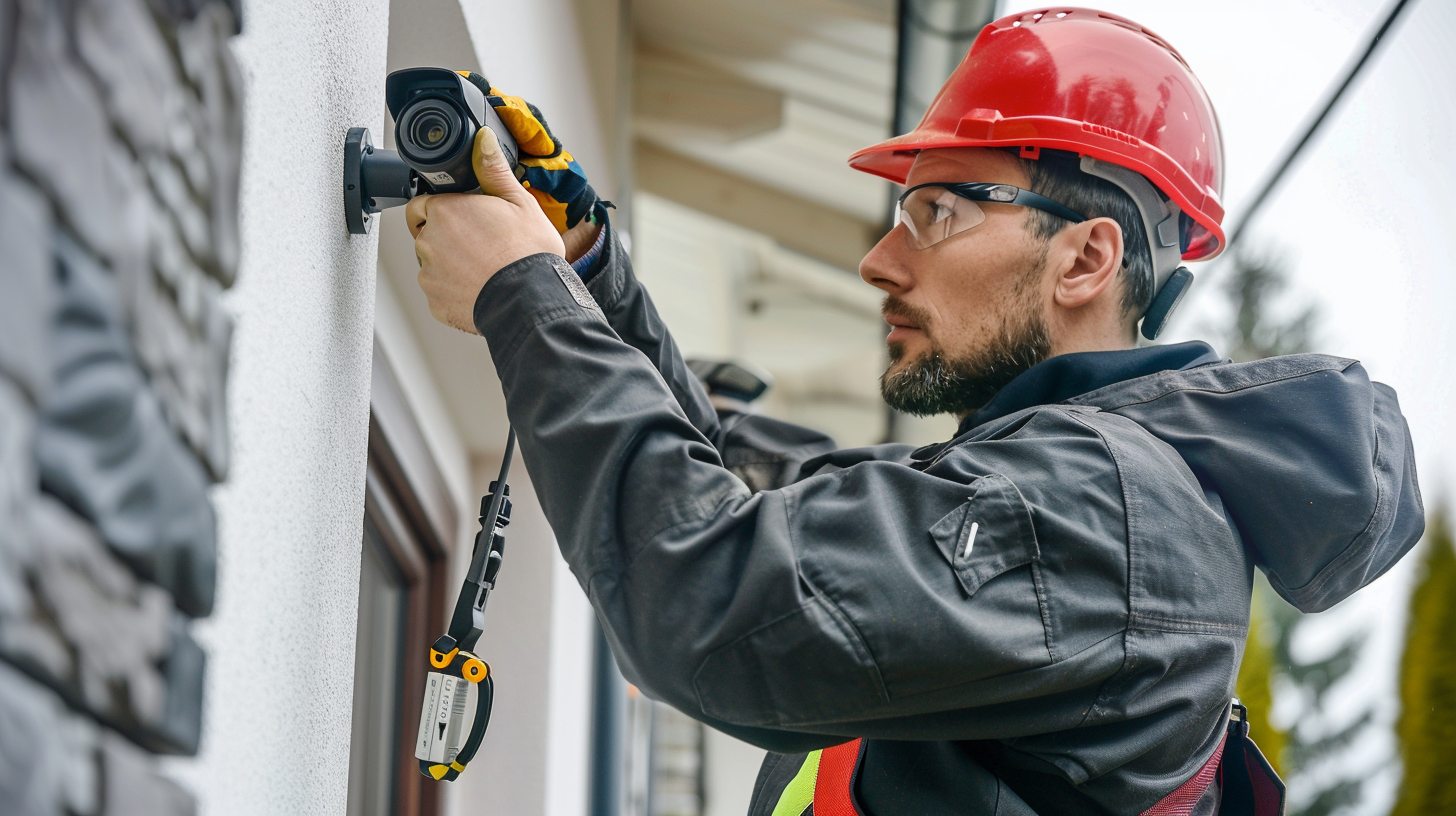 Professional technician installing outdoor security camera