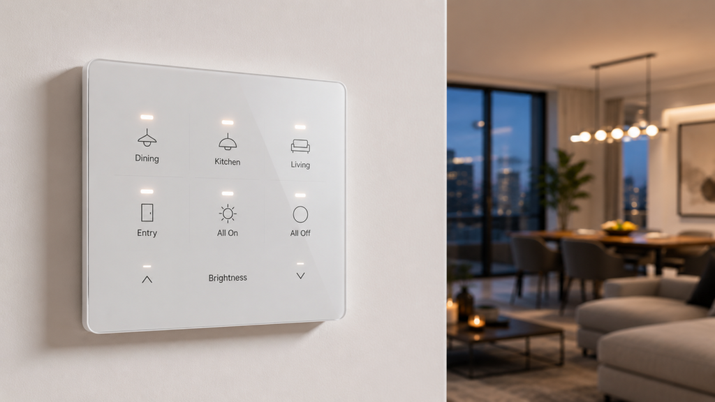 Professional smart lighting control keypad on wall