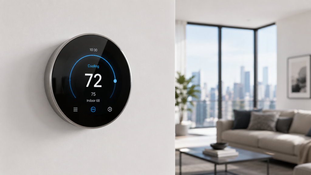 Smart climate control thermostat with occupancy sensing in NYC home
