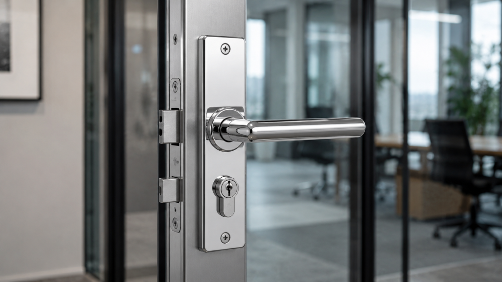 Commercial mortise lock on office door in NYC business