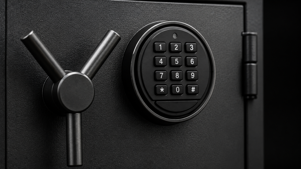 Gun safe electronic keypad lock close-up