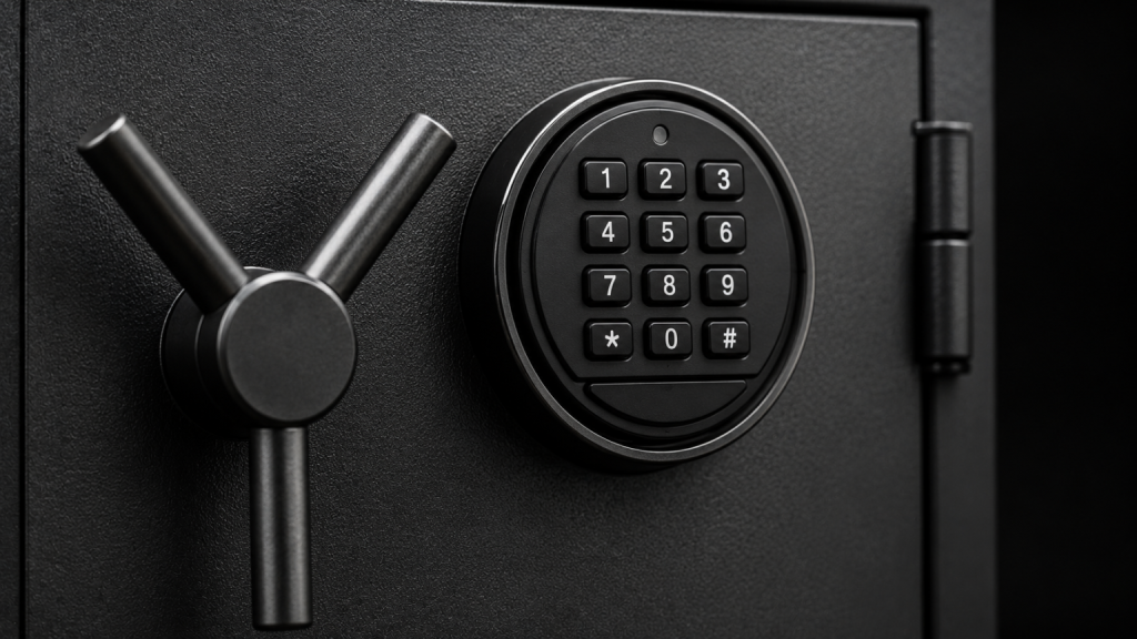 Gun safe electronic keypad lock close-up