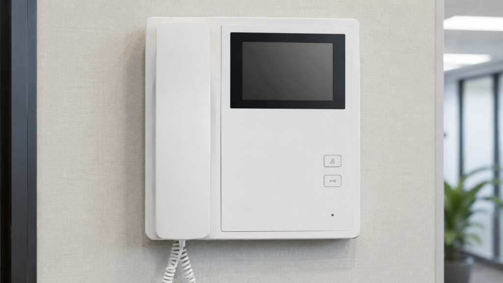Modern white intercom in office setting