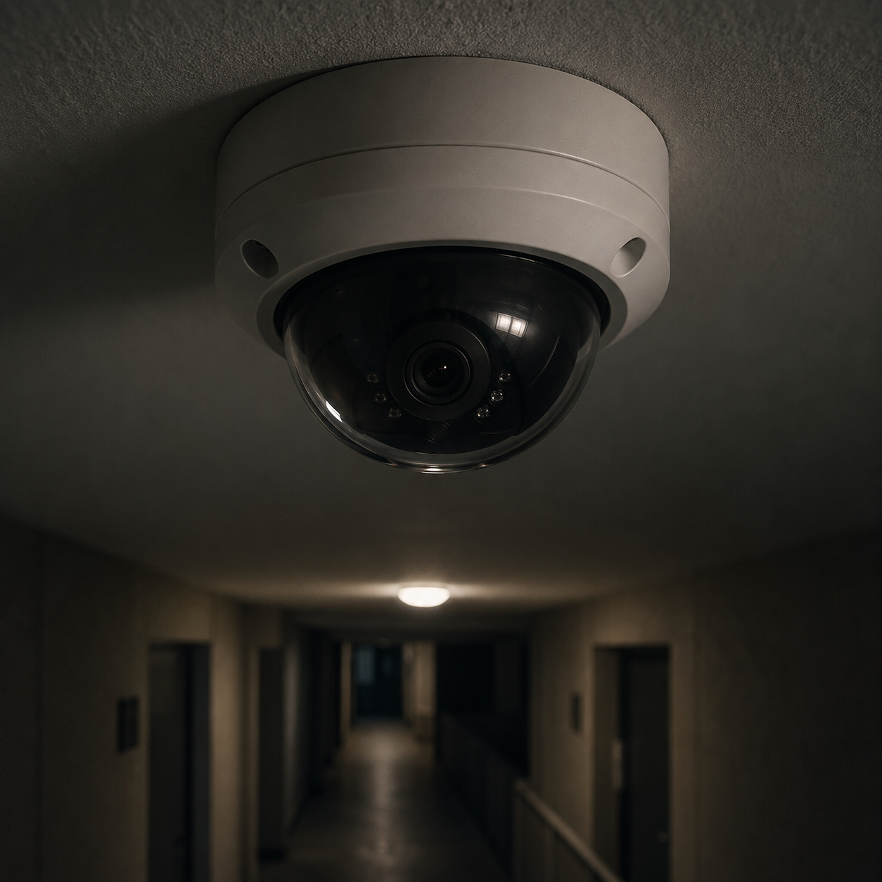 Ceiling Camera Over a Dim Corridor