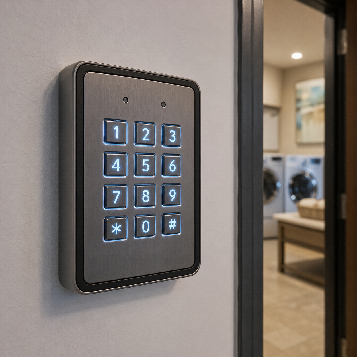 Modern Keypad Overlooking Laundry Room