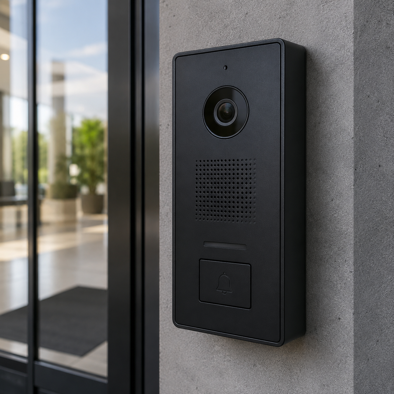 Modern video intercom on textured wall Modern video intercom on textured wall