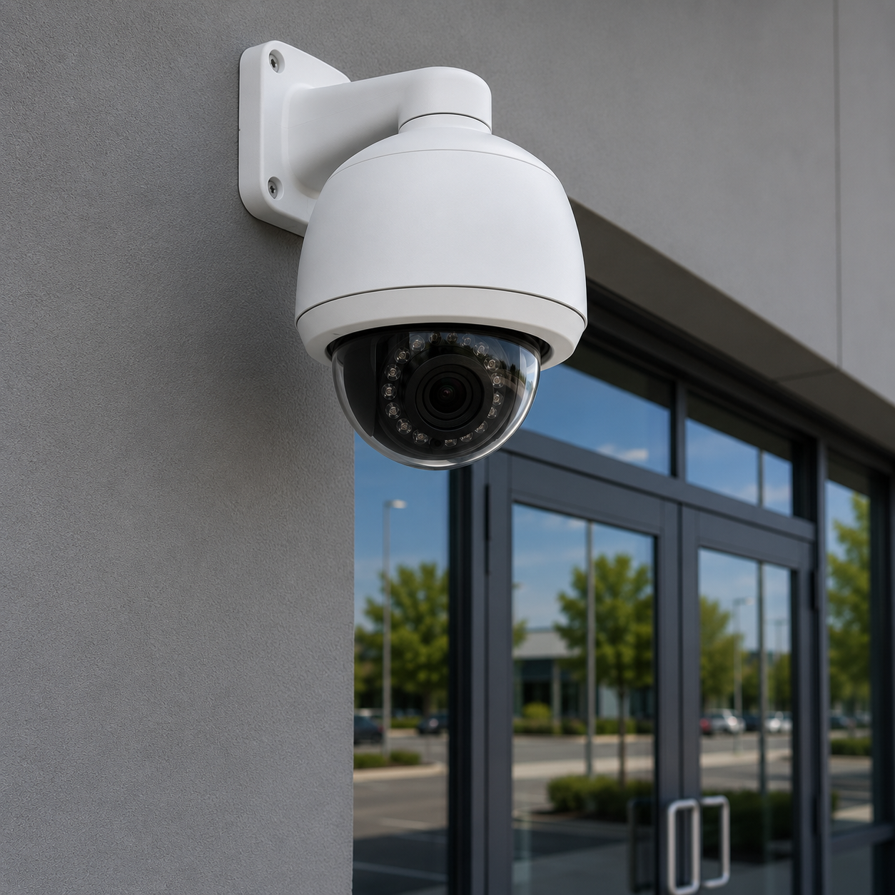 Modern security camera on building